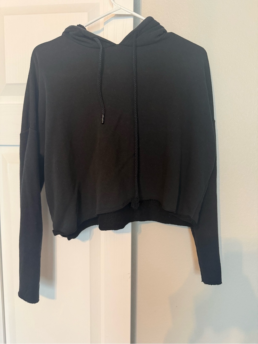 aerie Black Cropped Hoodie with Drawstring